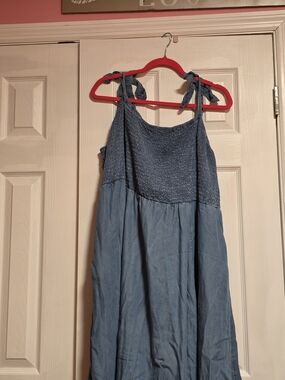 Blue Tie-Shoulder Chambray Dress